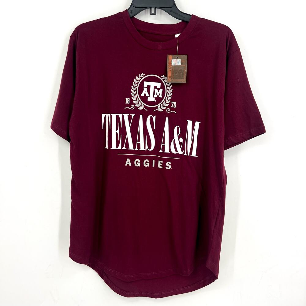 THREE SQUARE Womens Texas A&M Text 1876 T-Shirt XL Maroon Red Short Sleeve NWT